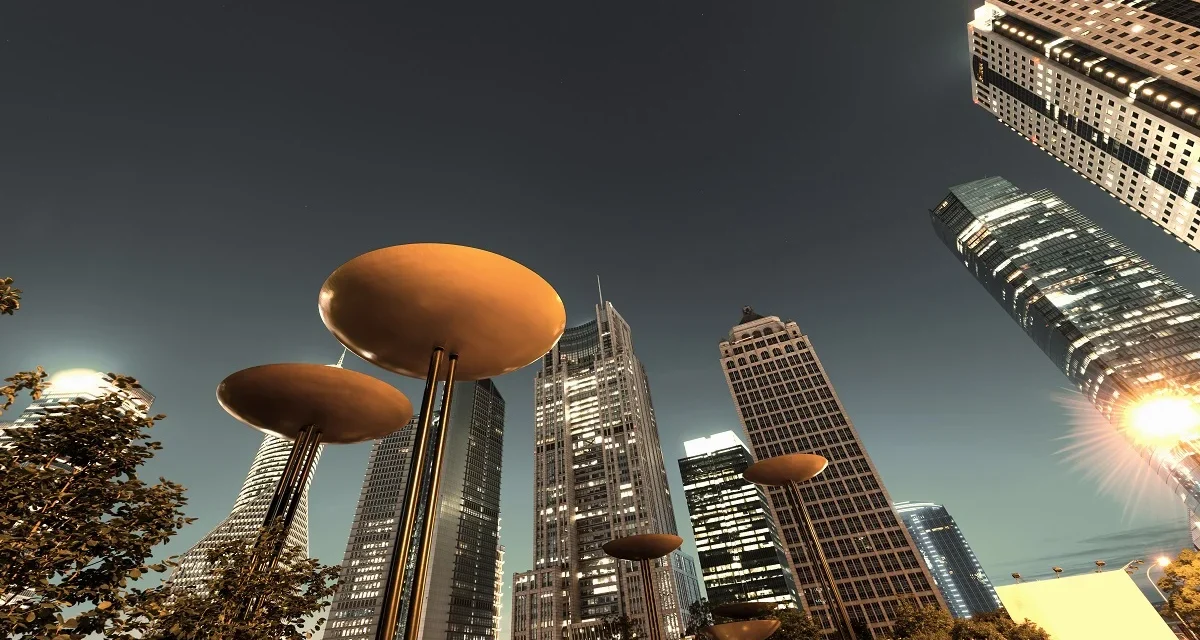 Axurbain concept showing smart cities, sustainable urban living, modern architecture, and innovative city design