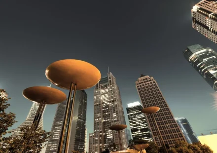 Axurbain concept showing smart cities, sustainable urban living, modern architecture, and innovative city design