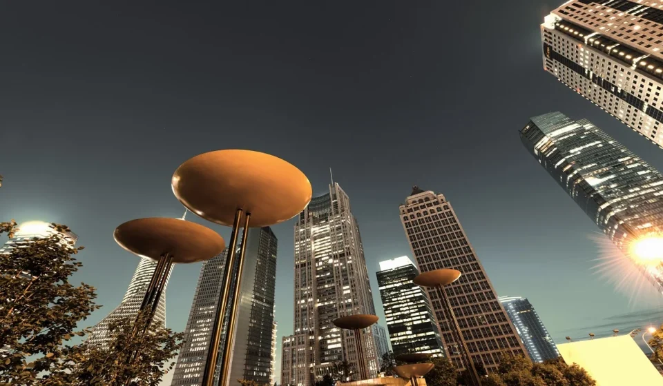Axurbain concept showing smart cities, sustainable urban living, modern architecture, and innovative city design