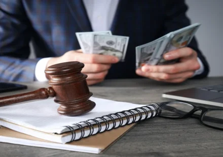 Business lawyer consulting with a client about legal contracts and business compliance