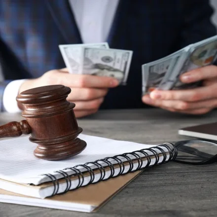 Business lawyer consulting with a client about legal contracts and business compliance