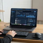 A digital content creator navigating the Tasyyblack publishing platform dashboard and analytics interface